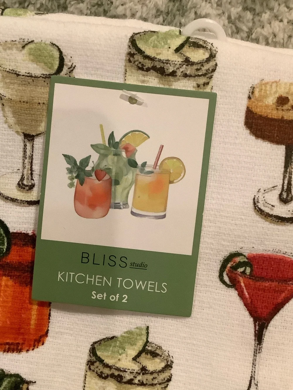 Cocktails Mocktails & Tropical Drinks Kitchen Towels Set of 2 NWT Cotton Bliss